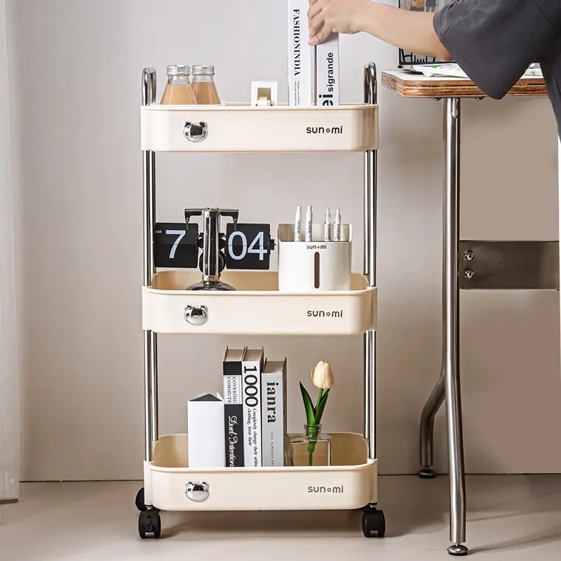 Kệ để đồ đa năng 3 tầng khay nhựa khung thép có bánh xe Kitchen Inox Nhà Bếp