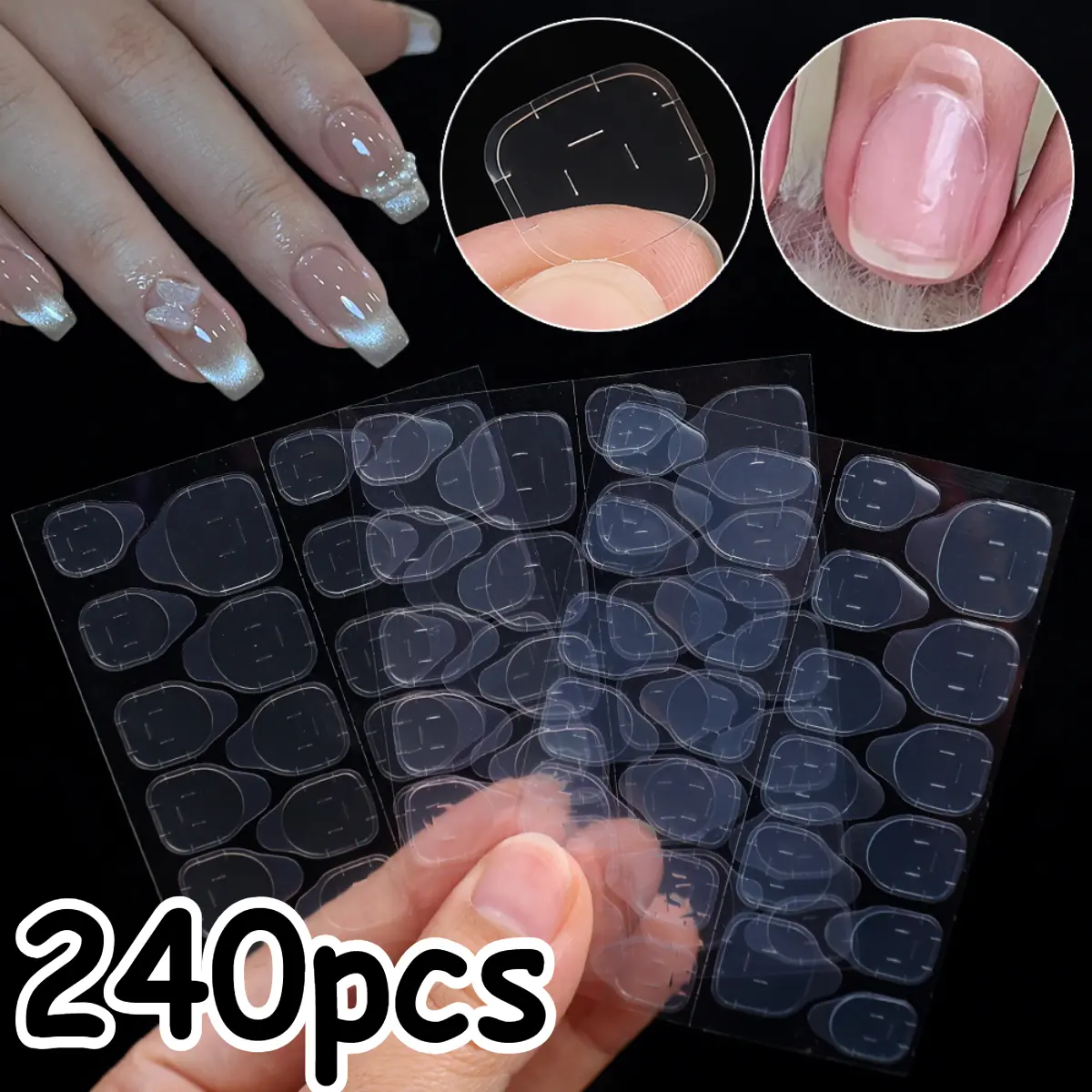 240/120 Pcs Transparent Nail Jelly Glues Double Sided Self-adhesive False Nail Art Tape Sticker Strong Adhesive Manicure Tool Set