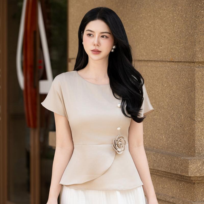 Áo Kiểu Lụa vân sóng Nữ Trung Niên Thanh Lịch Trang Nhã tặng mẹ Thương Hiệu Thiều Hoa AN4L0649