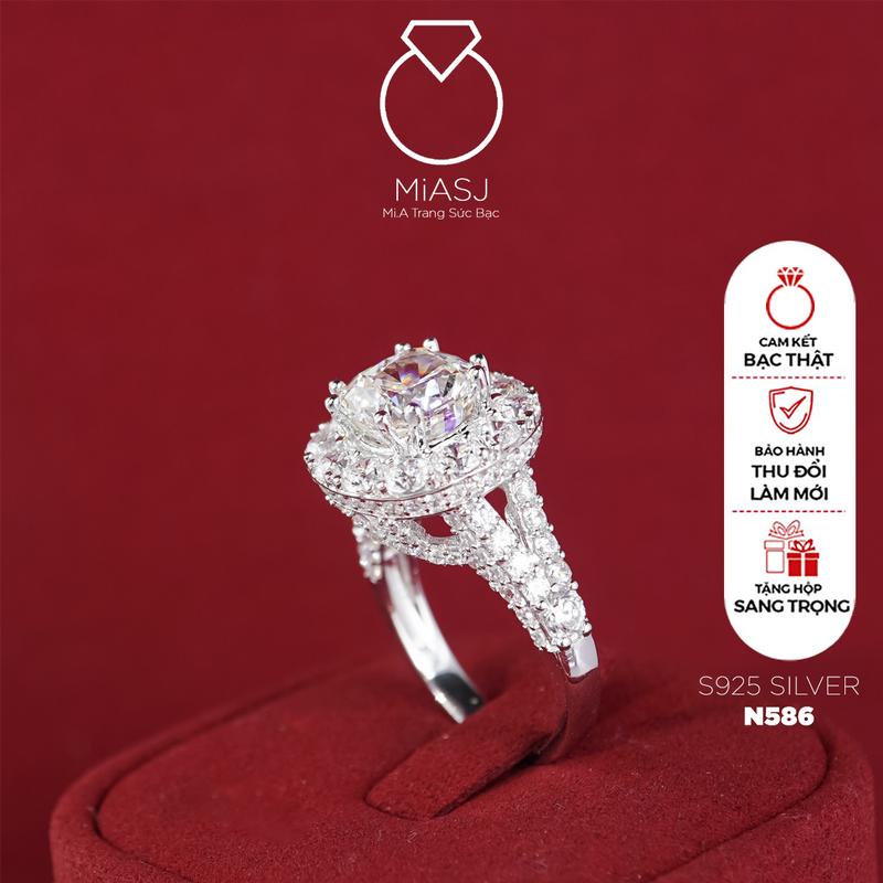N586 - Nhẫn nữ bạc Ý S925 mặt form vuông đá chủ Nam Phi MiASJ thanh lịch cao cấp | MiASJ Mi.A Trang sức bạc