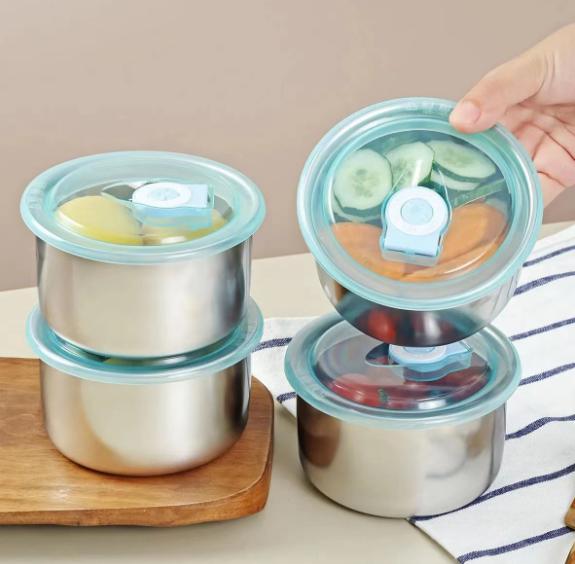 Hộp Inox đựng thực phẩm giữ nhiệt hình tròn, Bát inox đựng thực phẩm có nắp đậy ngăn mùi
