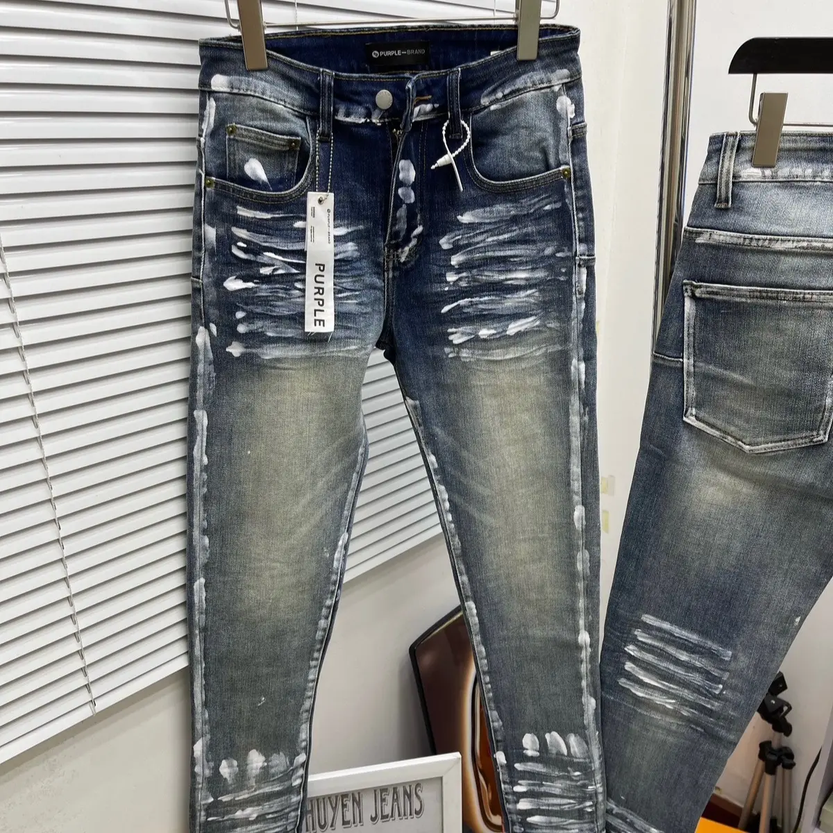 Quần jeans bò nam purple xanh và đen vảy sơn trước và sau ông côn bó sát chân, new