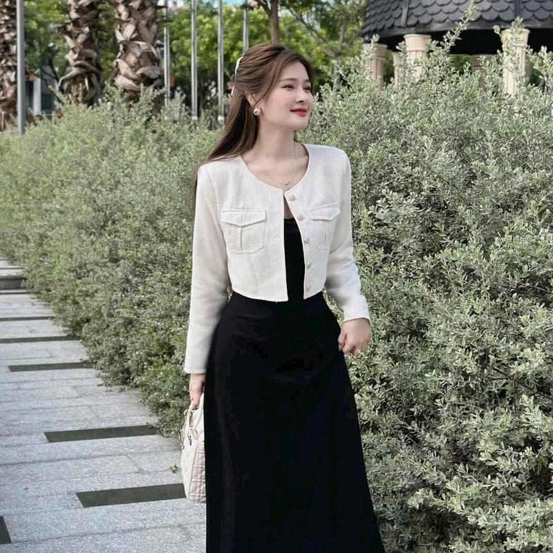 Set đầm Nữ thun tăm 2 dây kèm áo khoác linen tay dài đi chơi đi tiệc đều sang (free size eo dưới 78cm) Women Dress 5
