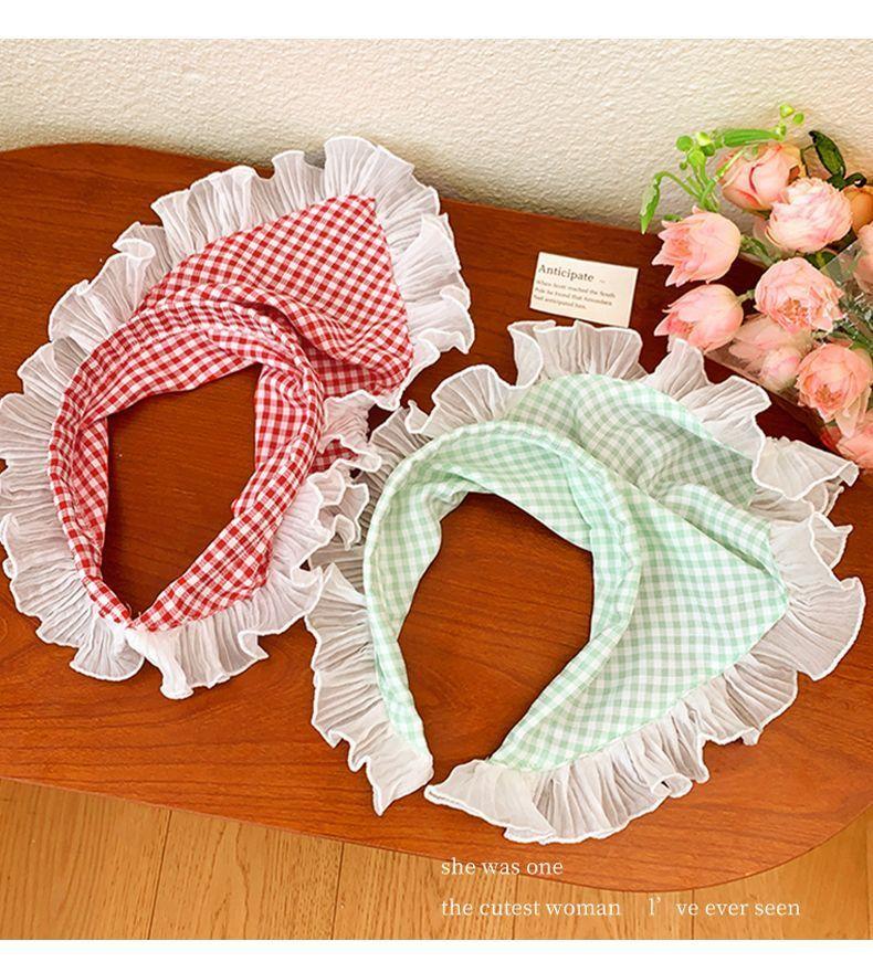 Product Introduction of Băng Đô Kẻ Sọc, Dành Cho Trẻ Em, Không Trơn Trượt, Phong Cách Đồng Quê, Với Trang Trí Ren, Khăn Quàng Tam Giác, Thích Hợp Cho Bé Gái Và Bé, Kẹp Tóc Băng Đô 9