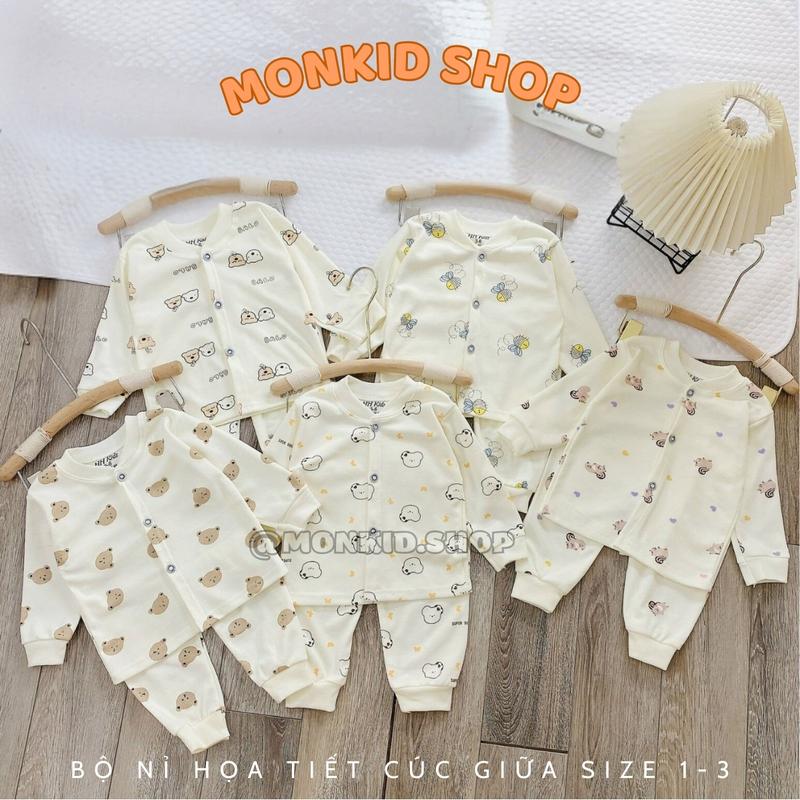 Combo 3 - Combo 5 Bộ Quần Áo Dài Tay Thu Đông Cúc Giữa, Chất Nỉ Hàn, Bảng Màu Kem Cho Bé Sơ Sinh Từ 3-9kg
