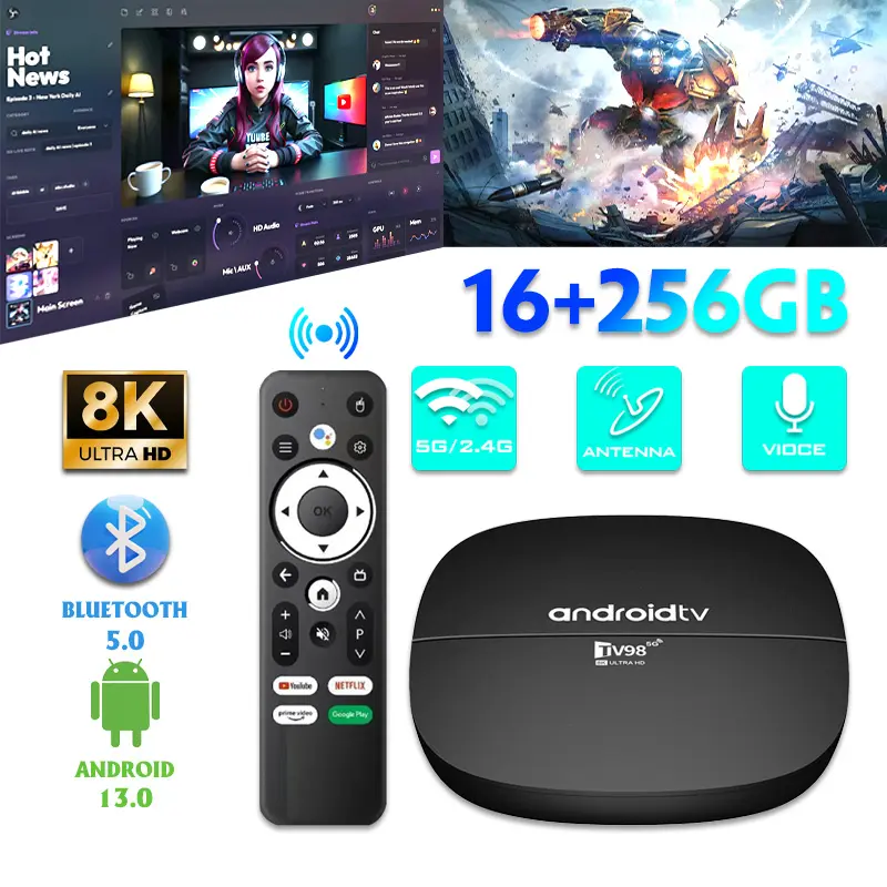 Android TV Box TV98 4K bản 16G+256GB Tiếng Việt Wifi 5G  Bluetooth 4.0  Điều khiển từ xa bằng giọng nói Xem YouTube vv. k+  tv