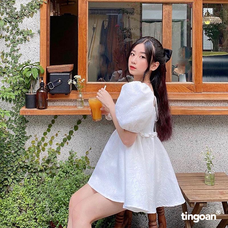 Áo babydoll cổ vuông gấm trắng tingoan I’M BLUSHING TOP WH
