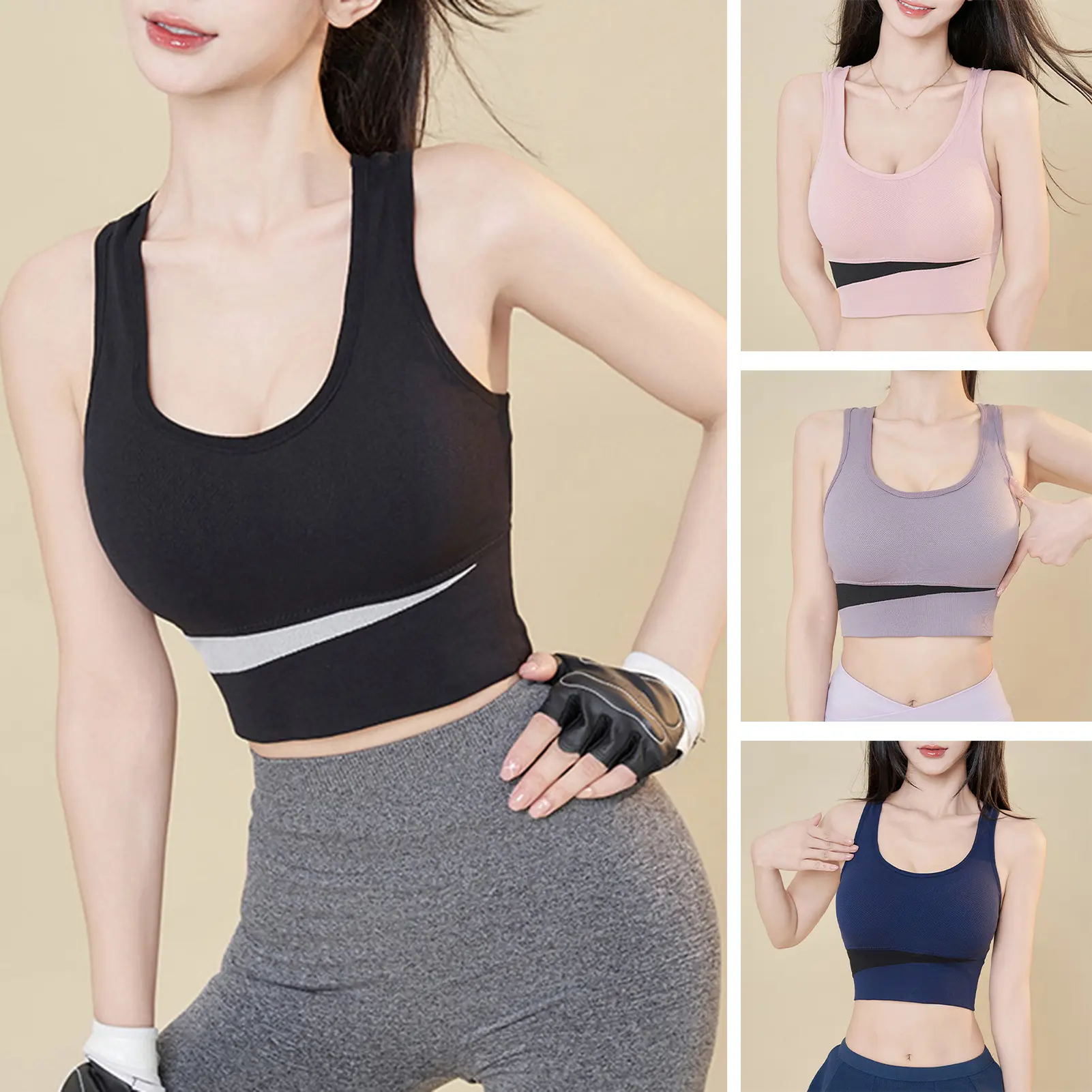 euyuxan Women Sports Bra Shockproof Soft Seamless Push Up Gathering Padded Wireless Quick-drying Adjustable Elastic Breathable Jogging Vest Bra