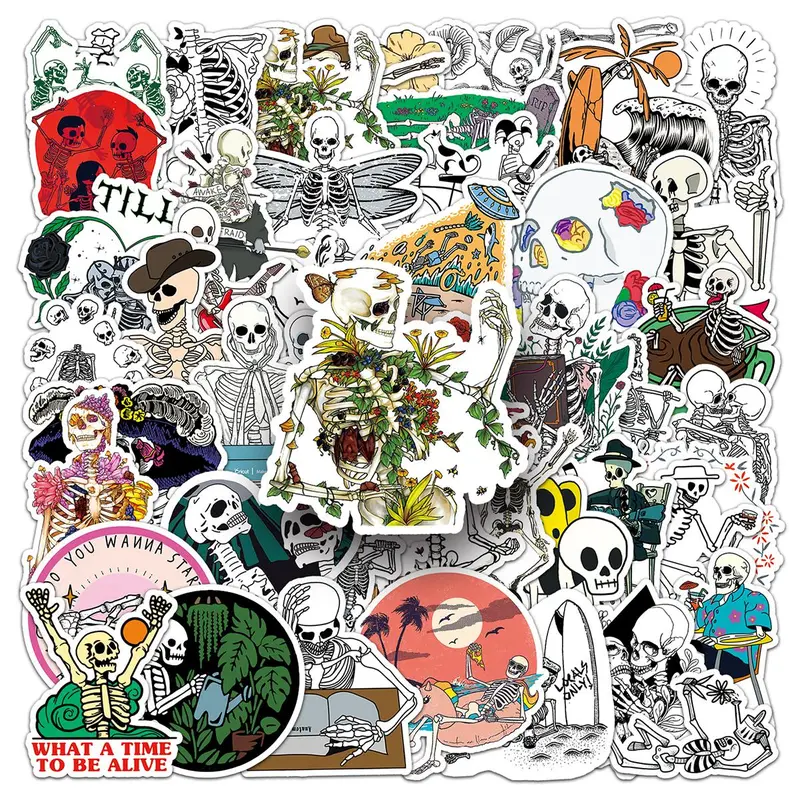 Creative Skull Pattern Sticker, 50pcs Waterproof Self Adhesive Decor Paper, Decor Sticker For Gift Greeting Card Waterbottle Laptop Phone 0