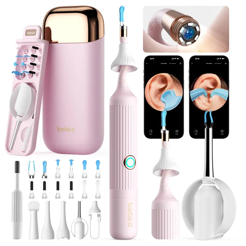 Bebird Earsight Plus Ear Wax Removal Tool Camera, Ear Cleaner with Flexible Wireless Ear Camera Otoscope, Visual Ear Pick Tweezers Wax Remover, Portable Ear Cleaning Kit for Adults, Pink 0