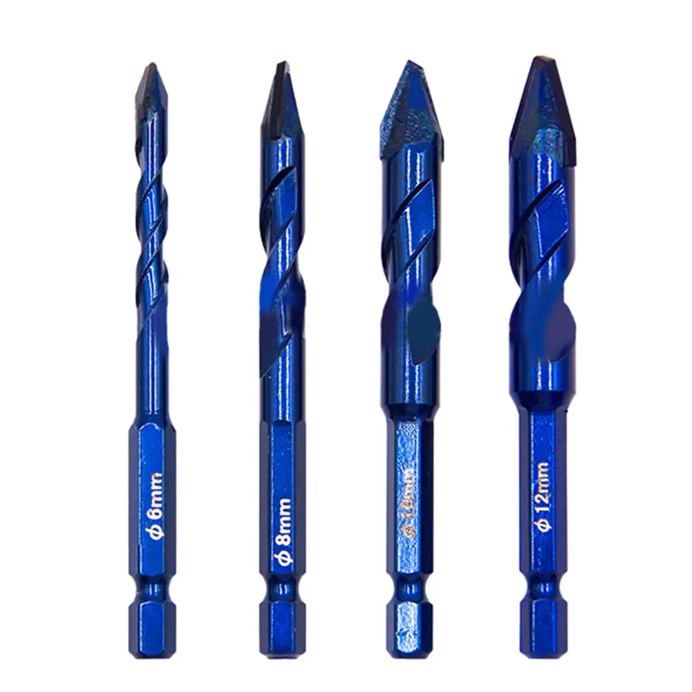 Mũi khoan cacbua, 4 cái, 6-12mm, Thích hợp để khoan tường, thủy tinh, gỗ và gạch kim loại