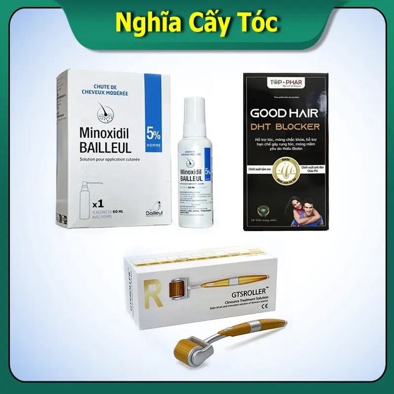 Combo Mọc Tóc 5% Dạng Lỏng (Minoxidil 5% + DHT Blocker + Lăn Kim 0.5mm)