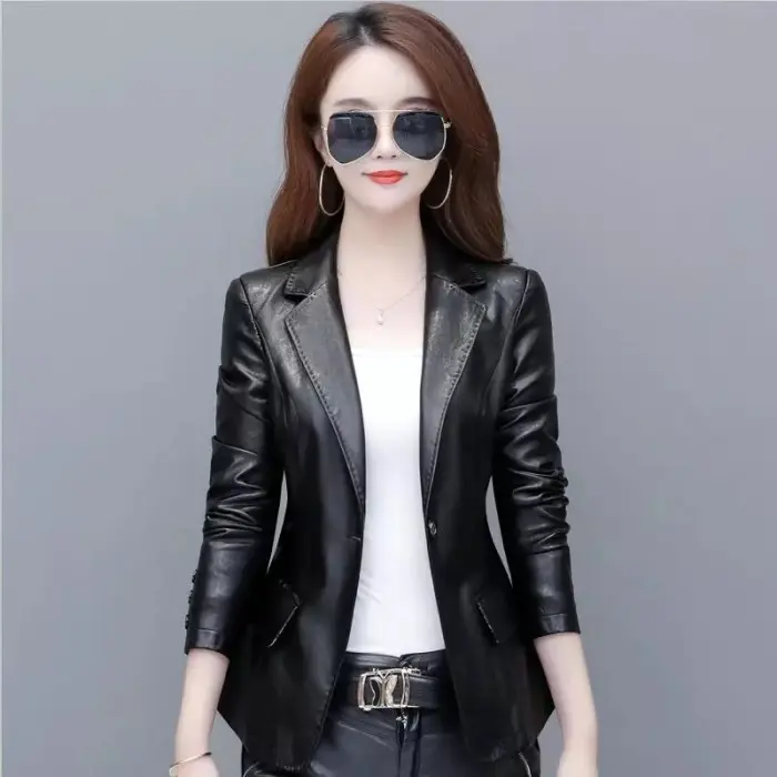 Prevail jaket wanita semi kulit jaket wanita blazer jaket wanita keren Panjang Atasan Hitam Crop