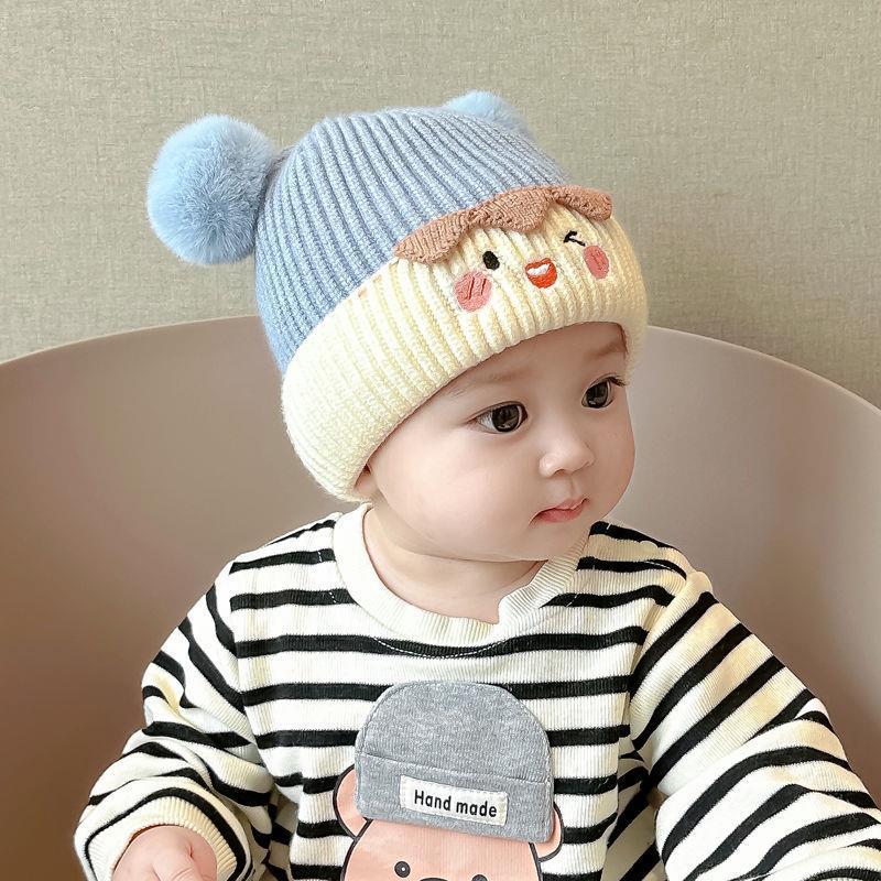 Product Introduction of Cute Warm Fur Ball Earmuffs Hat Autumn and Winter Baby Hat Woolen Cap Baby New Year Red Winter Thockening 1