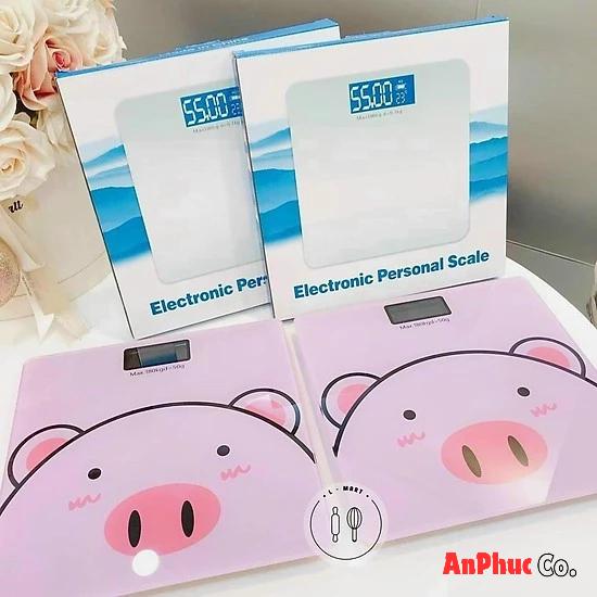 Cân Điện Tử Sức Khoẻ Mặt Kính Hình Heo Hồng, Hình Gấu Dâu Xinh Xắn Chịu Lực 180kg - Tổng Kho An Phúc