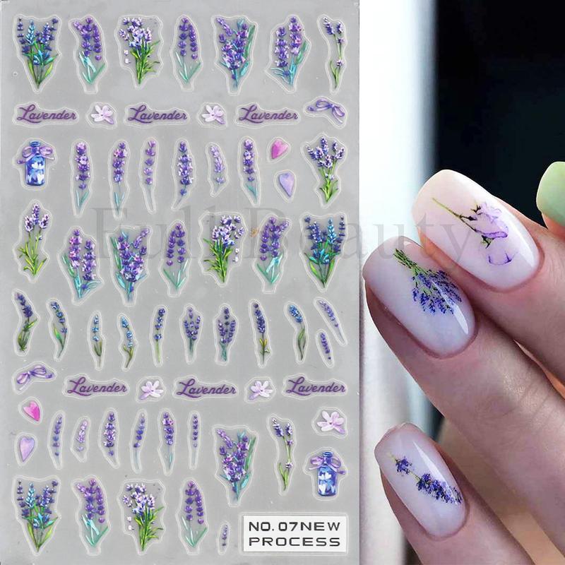 Product Introduction of Miếng Dán Móng Tay, Hoa Oải Hương Và Hoa Màu Tím, Thanh Trượt Bướm, Thiết Kế Hoa Cúc, Hình Học Và Hoa Tulip, Decal Can Chữ Cái, Để Đồ Trang Trí Móng Tay, GLNO 9
