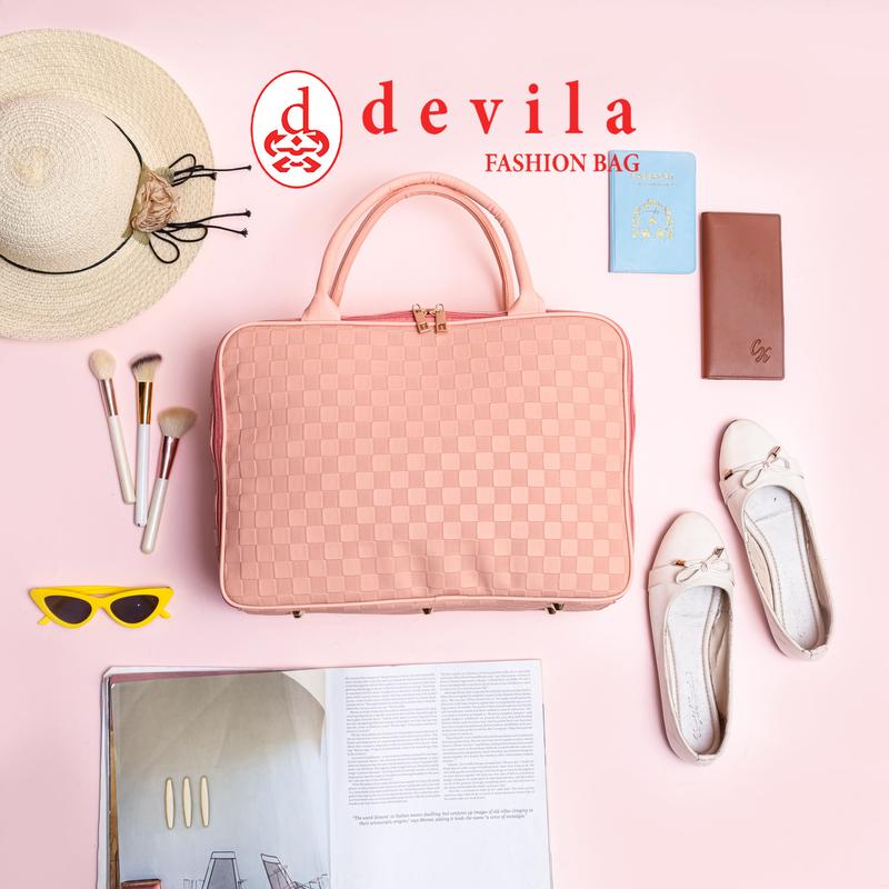 Product Introduction of DEVILA LUXURY NUDE PINK BOXES WATERPROOF TRAVEL BAG MEDIUM SIZE - Tas Koper Motif Kotak Mewah Murah Perempuan Mudik 2