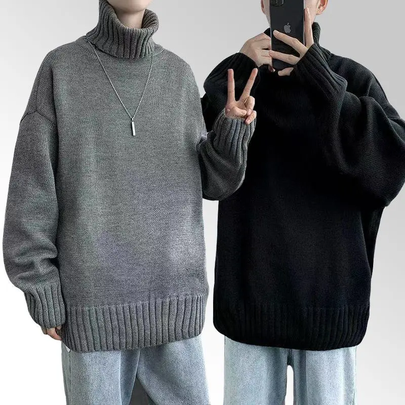 เสื้อกันหนาวคอเต่า สไตล์ฮ่องกง สำหรับผู้ชาย ทรงหลวมและอินเทรนด์ สีทึบ เหมาะสำหรับใส่ท่อนล่าง สไตล์เกาหลี เหมาะสำหรับนักเรียน เสื้อผ้าท่อนล่าง เสื้อผ้าผู้ชาย