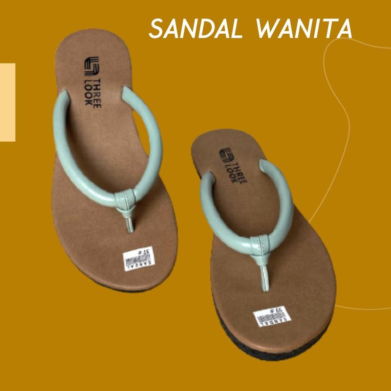 Sandal Wanita Jepit Teplek Flat Kekinian Karet Kulit Sintetis Threelook - Jamilah Pink Putih 2