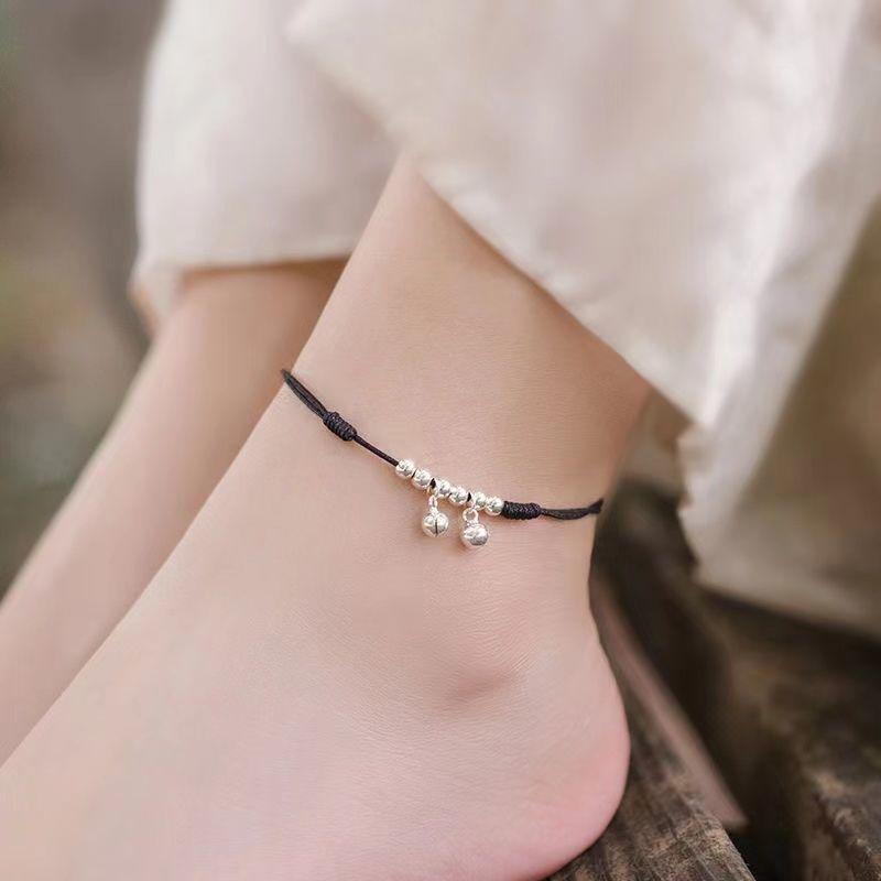 Product Introduction of Bell Anklet Female Red Rope with Bell Sound Water Sound Sexy Simple Silver Ancient Style Student Mori Hand-Woven 4