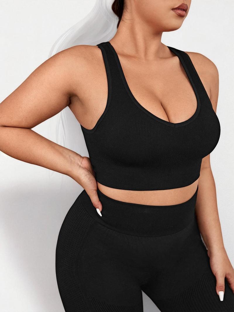 Product Introduction of 【Plus Size】 Solid Color Sports Bra, Breathable Comfortable Wireless Sports Bra, Women's Plus Size Sport & Outdoor Clothing for Indoor Outdoor Wear 3
