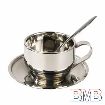 N22  Cangkir Set Sendok Piring Kopi Stainless Steel   One Two Cups - 201 0