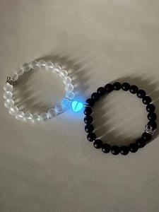 Pulsera de cuentas para pareja con diseño de corona, corazón y imán luminoso (1 par), Joyería para fiesta, decoración de ropa diaria, Joyería para regalo de cumpleaños