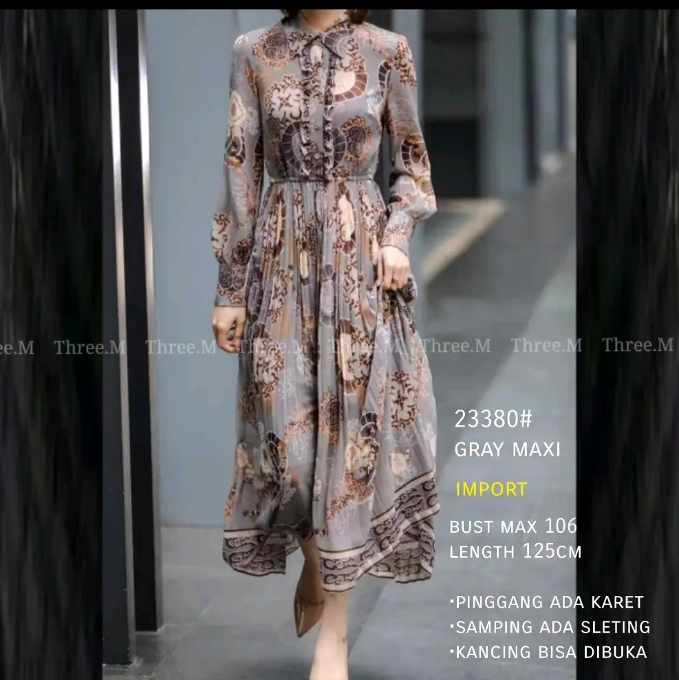 TM 23380 Dress Maxi Wanita Gray Slik Crepe