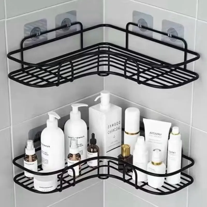 Combo 02 kệ góc nhà tắm, giá vuông để đồ nhà bếp, phun sơn tĩnh điện, mỗi kệ kèm 2 miếng dán đôi siêu dính