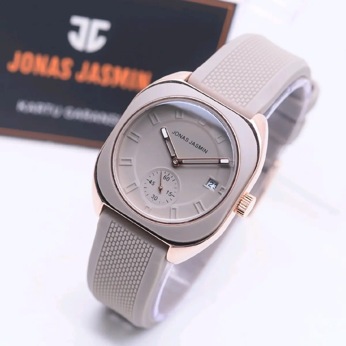 produk original jam tangan fashion wanita jonas jasmin ring colour detik bawah HB-2225SAX strap rubber fitur tanggal aktif diameter 3,5cm include box manual + kartu garansi