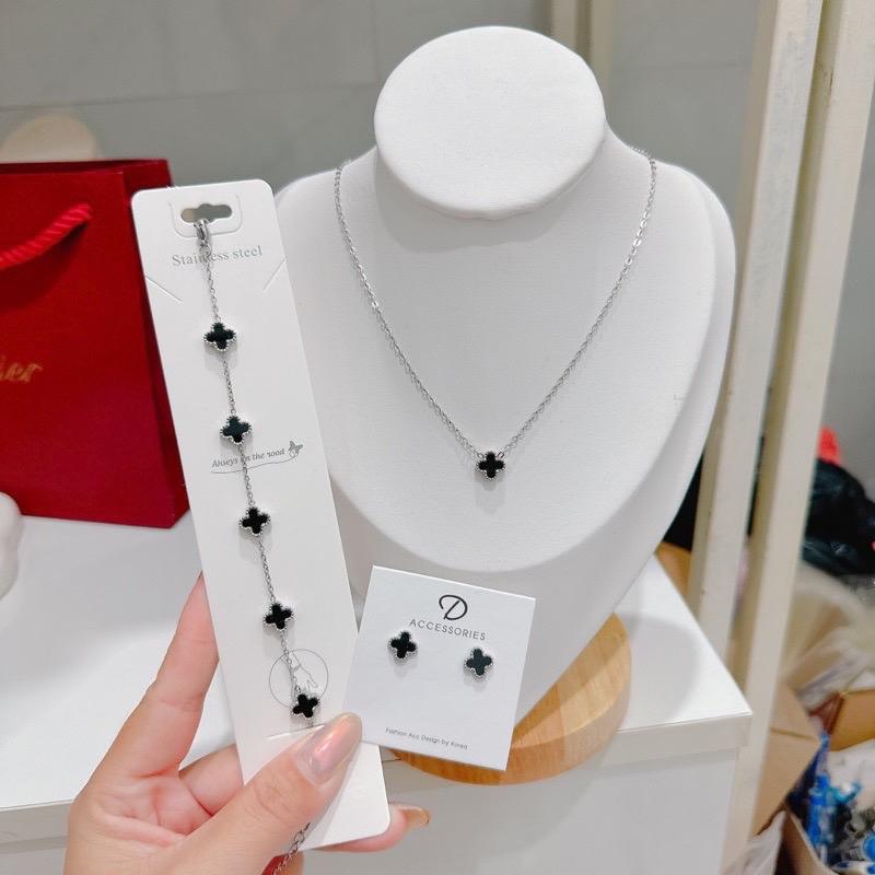  Bộ Trang Sức Cỏ 4 Lá Titan Không Han Gỉ Combo 3 Món 