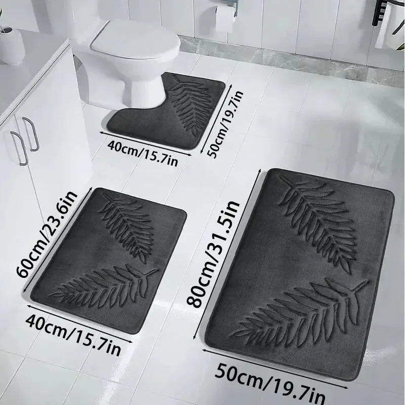 3pcs/set Bathroom Rug Set Non-Slip Absorbent Shower Pad Soft Memory Foam Toilet U Shaped Carpet Rectangle or Bath Mat