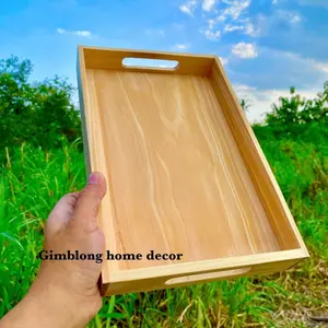 KAYOENAN Baki Nampan Kayu Estetik Dengan Lubang Handle