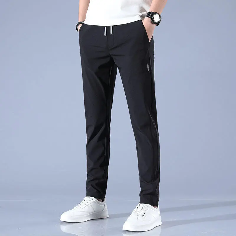 Quần Thể Thao, Kiểu Bóng, Quần Lụa Lạnh Thường Ngày Dành Cho Nam Giới, Phong Cách Hàn Quốc, Ngoại Cỡ, Thời Trang Và Hợp Xu hướng, Thích Hợp Cho Các Môn Thể Thao Ngoài Trời, Quần Ống Đứng
