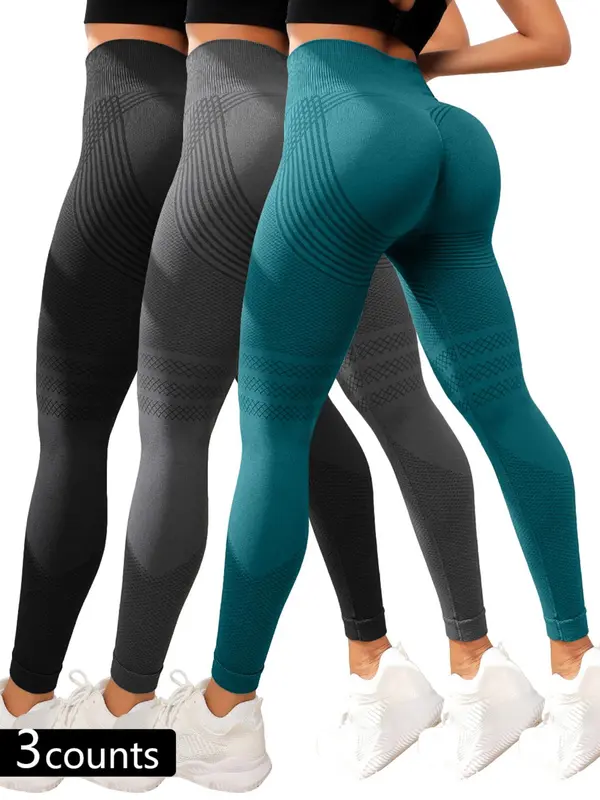 Women's Solid High Waist Sports Tummy Control Leggings, Casual High Stretch Seamless Yoga Leggings, Ladies Sportswear for Indoor Outdoor Wear, Gym Clothes, Ribbed Tight Fit Pants, Legging Fitness 0