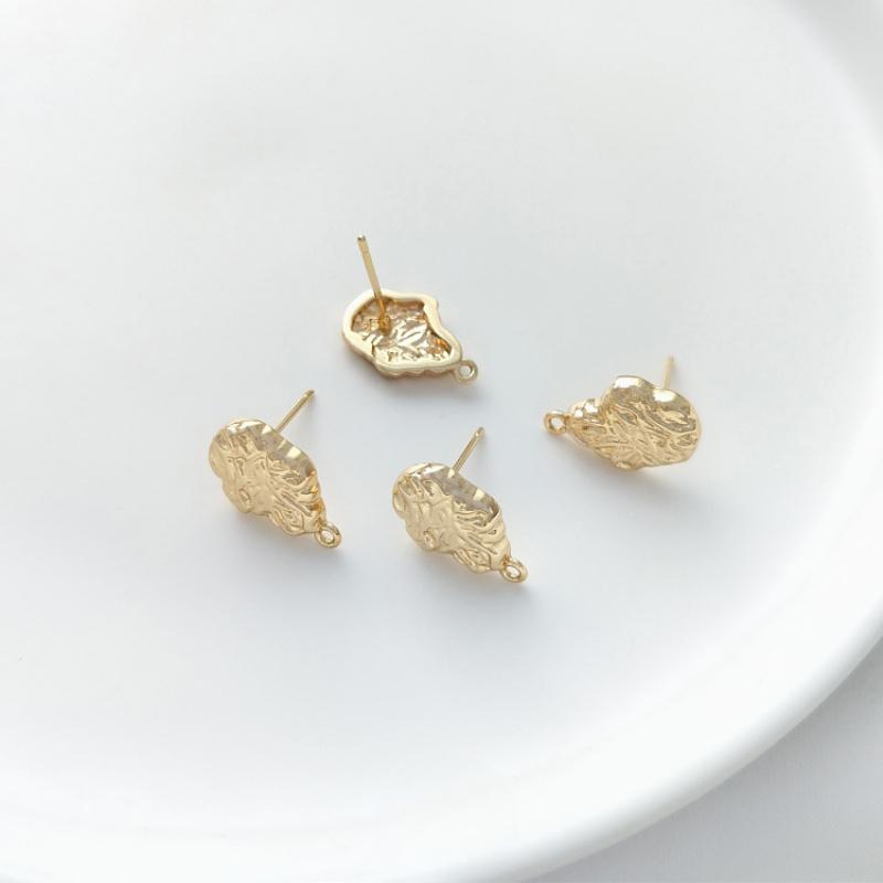 Product Introduction of Earstuds, earrings, 1 pair 2 pieces, wholesale, DIY, 14K, gold-plated, color preserved, irregular, textured, lava, with lifting ring, YY-88925 silver needle, handmade, material 10