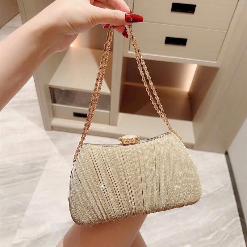 Túi Xách Cầm Tay Kẹp Nách Đi Tiệc Nhũ Kim Tuyến Màu Vàng Lấp Lánh, Túi Đi Tiệc Trẻ Trung Xinh Đẹp Mã Vx16 Bag Nhung Đeo Chéo Da Nữ Đeo Vai