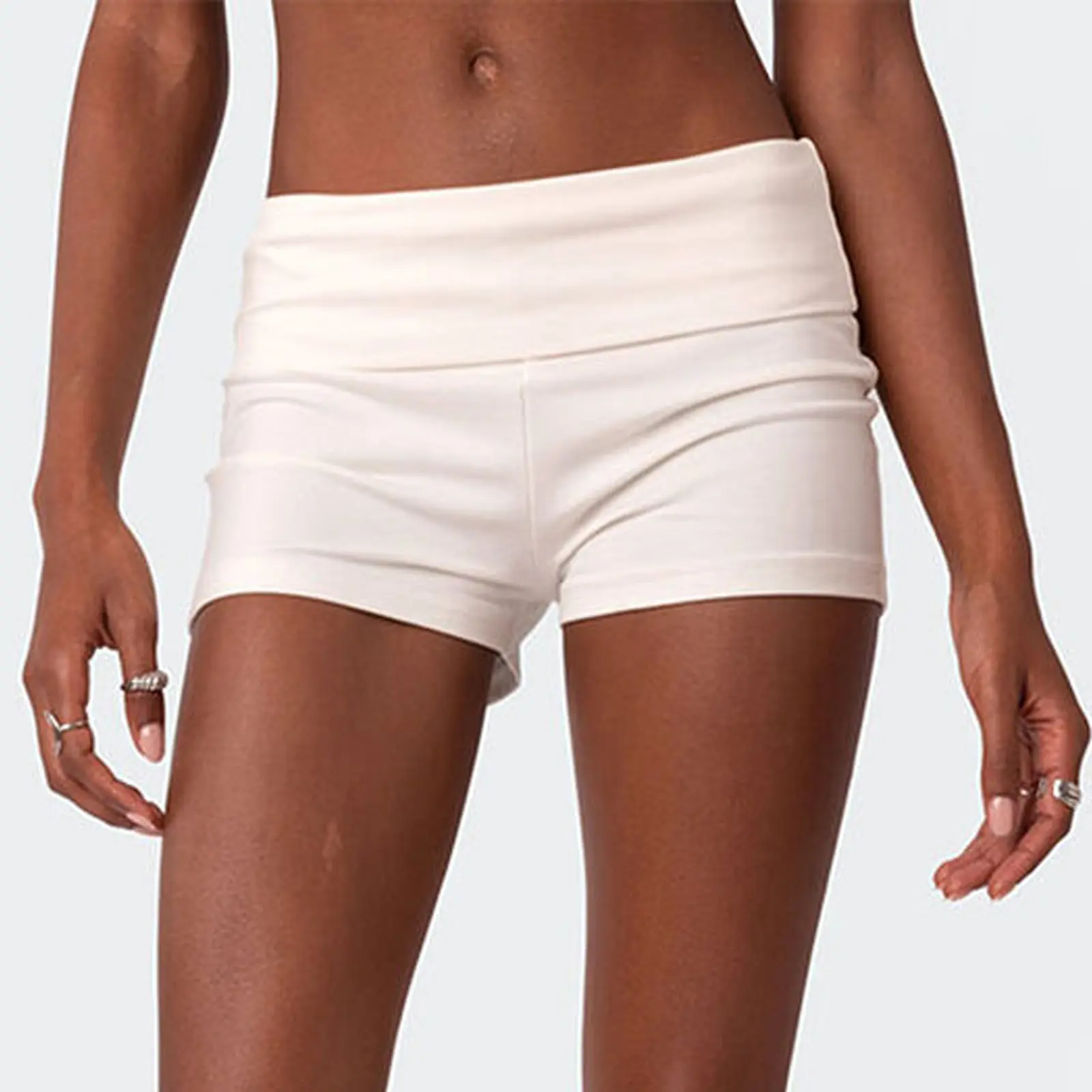 Women Fold Over Shorts Elastic Waist Y2k Lounge Shorts Foldover Cute Pajama Bottoms Soft Sleepwear