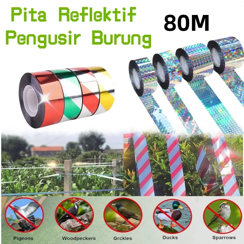 80m Pita Reflektif Pengusir Burung / Sabuk Penolak Burung / Tali Reflektif Kebun Pertanian Tanah Pertanian Khusus Anti-burung Refleksi Dua Sisi Menakutkan Kilatan Burung Artefak Pengusir Burung, Pita Pengejaran Burung