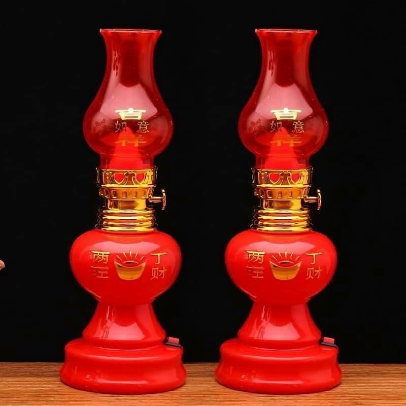 Cặp Đèn Dầu Pin Đèn dầu điện cao 22cm dùng pin Đèn thờ đồ thờ cúng trang trí ban thờ