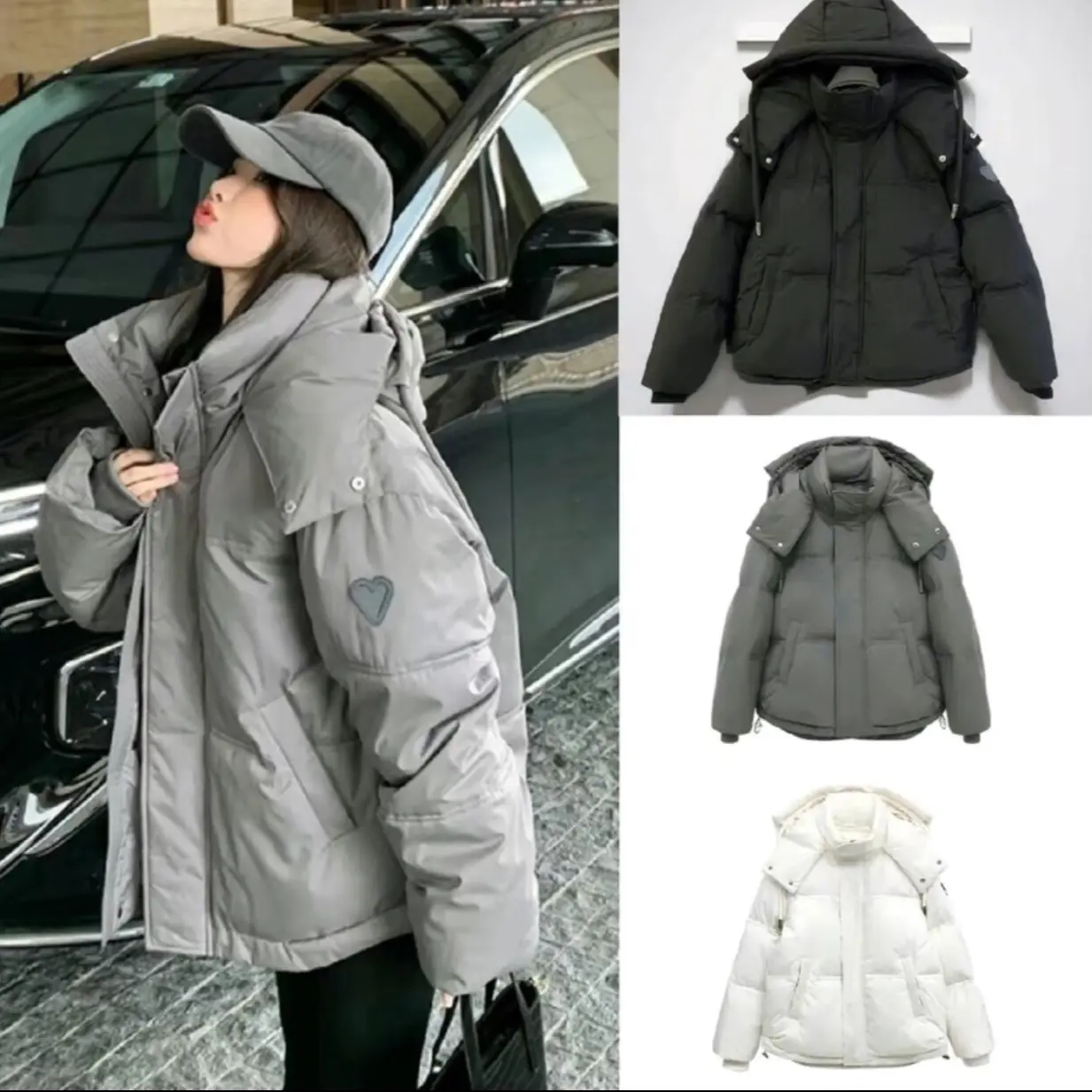 Áo Khoác Phao unisex tay thêu tim cao cấp xinh xắn  Unisex