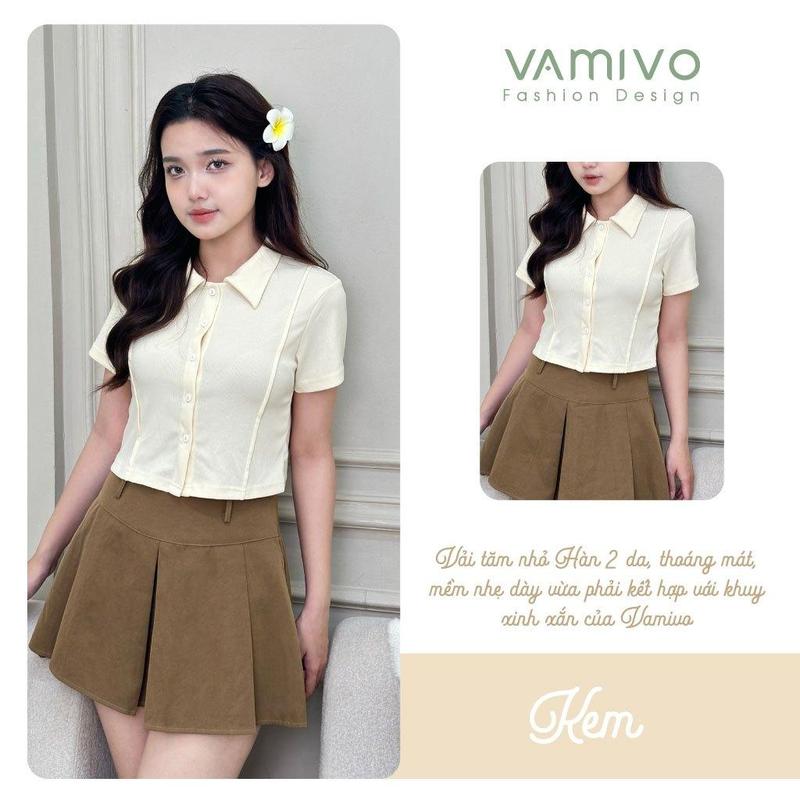 Áo thun có cổ nữ ATK17 Vamivo vải tăm Hàn, cổ đức siêu xinh 3