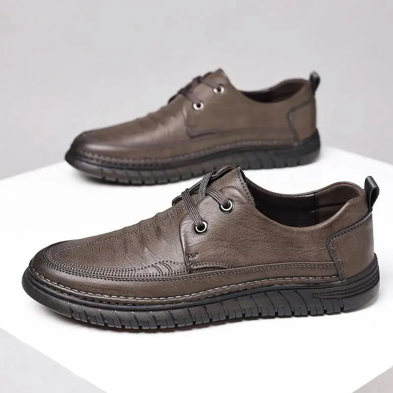Sepatu kulit pria baru Sepatu kulit sapi kulit sapi lembut Sepatu kulit sapi kulit sapi bisnis kasual sepatu kacang kedelai kasual sepatu pria kasual sepatu pria bagian bawah lembut sepatu pria bagian bawah lembut malas tidak licin Shoes Pantofel 4