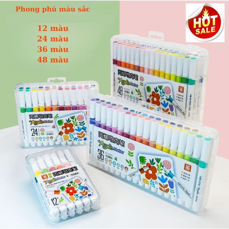 [Có Quà Tặng Kèm]bộ hộp nhựa 12 24 36 48 60 Bút màu ACRYLIC Marker chống thấm nước không bịnhòe vẽ lên được nhiều chất liệu, Nét Mảnh Nét tiết kiệm được nhiều hơn, quà tặng sinh nhật cho nữ nam quà tặng bạn gái, dụng cụ học tập cho bé thiếu nhi, học sinh