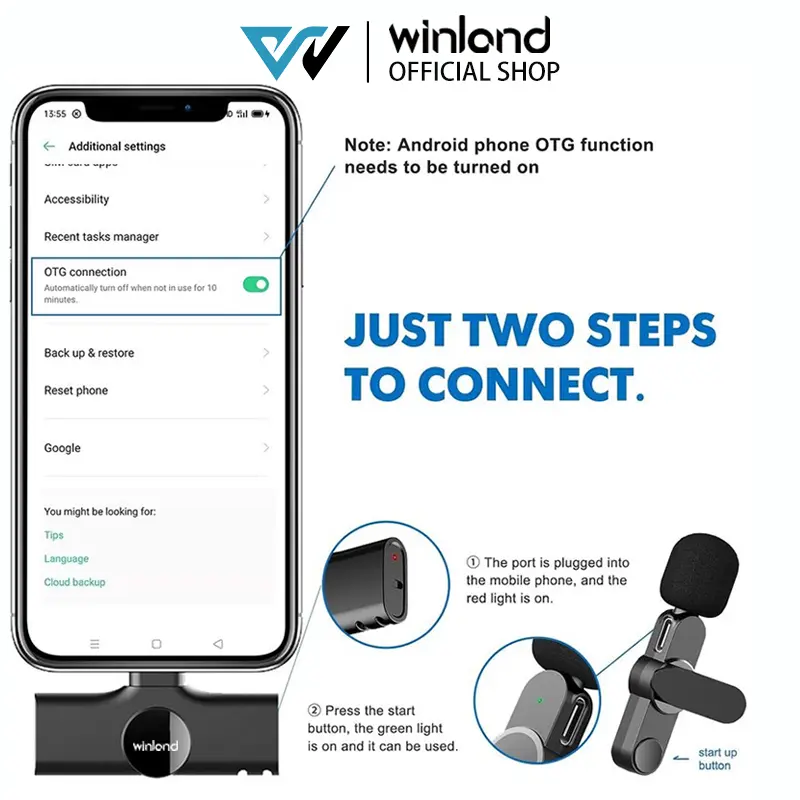 【COD】Flash Sale Winland Wireless Microphone Lapel Portable Mini Mic for iPhone Android Phone live broadcast-Garansi 1 tahun Wireless IDO type Cover UHF (Wireless) Mikrofon Bluetooth 3