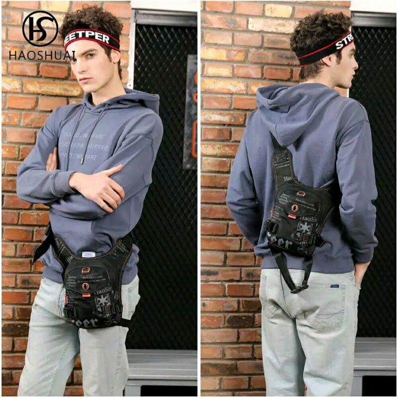 Tas Selempang Pria Sling bag Tas paha multifungsi Waistbag Hitam Pinggang 8