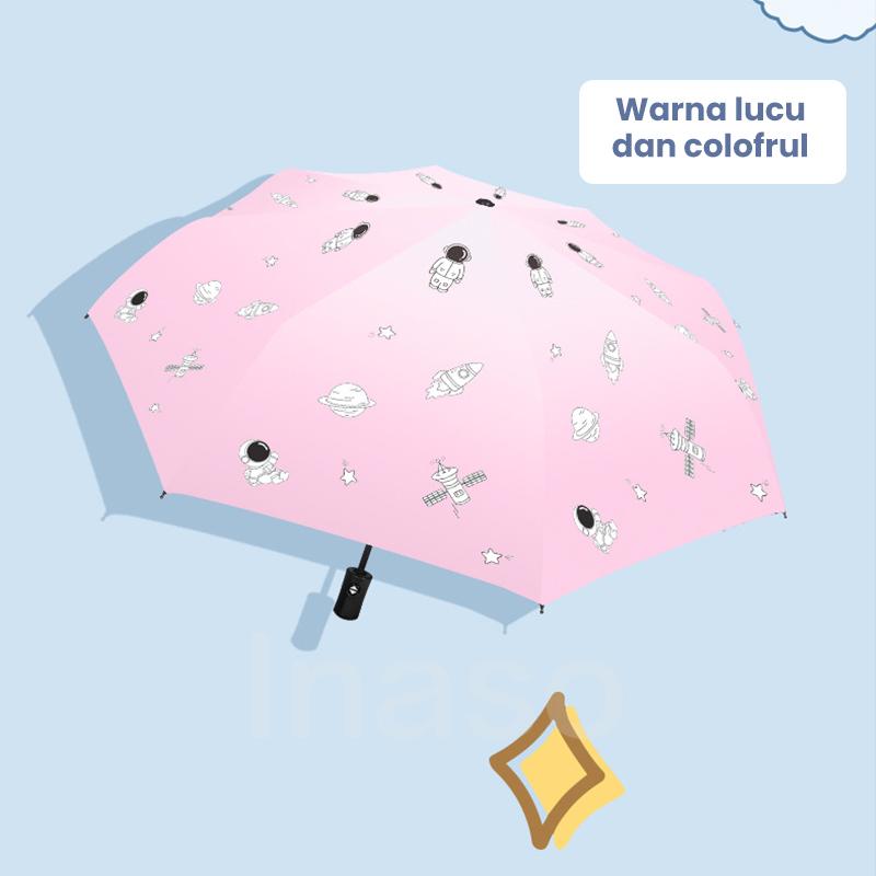 Inaso Payung Otomatis Tombol dan Manual Motif Astronot Minimalis dan Mudah untuk Digunakan Saat Musim Panas dan Hujan Mini Cocok untuk Bepergian HPY102 3