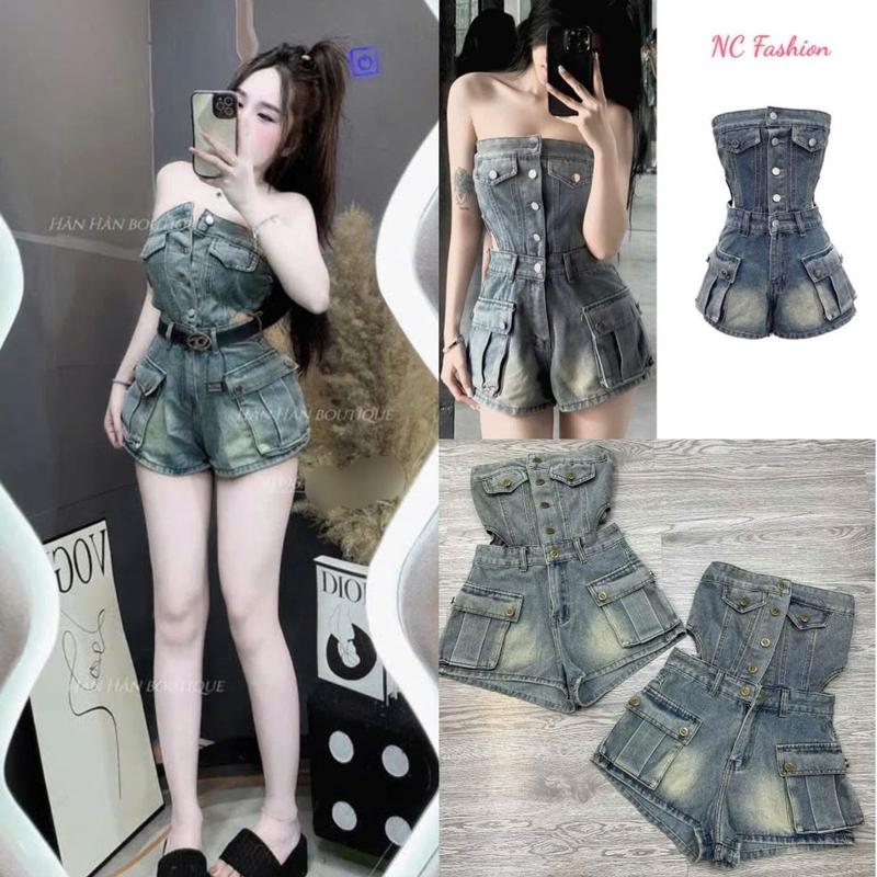 [Dưới 53kg] (Kèm Nịt) Jum jean Ống có nắp túi giả cúp ᵰgực Khoét eo lưng chun túi hộp