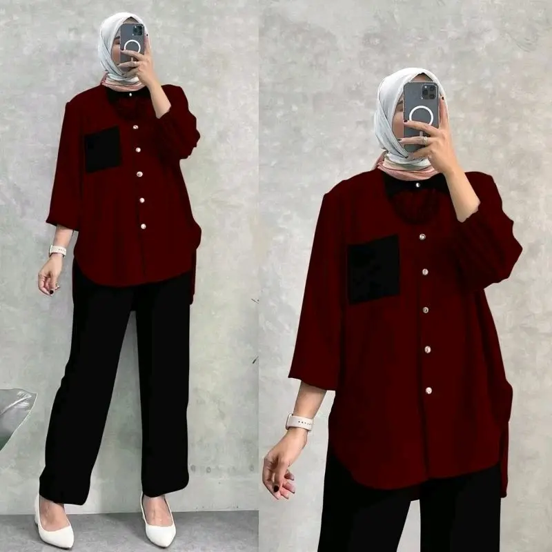 Alllena One Set Kringkel Airflow Premium Terbaru | Setelan Cringkel Airflow Premium Busui - Atasan Celana Kombinasi Crinkle Kancing Muslim Karet Nyaman Panjang Variasi Baju 3