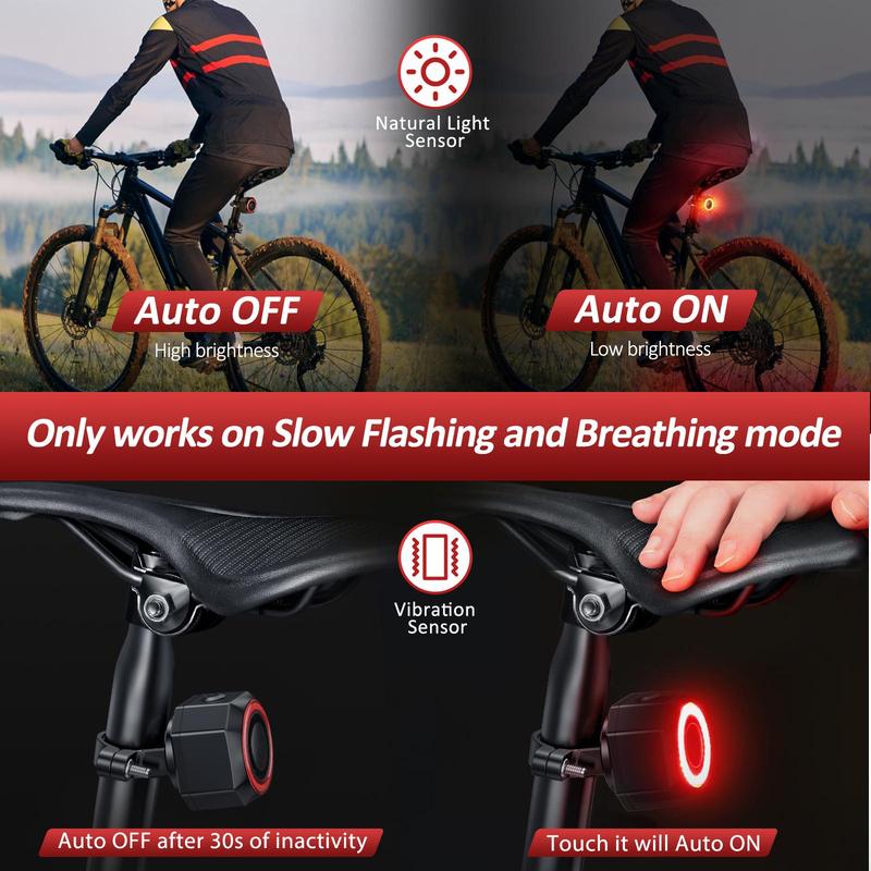 Smart Bike Tail Light, Bike Brake Light, Auto on/Off Anti Theft Bike Alarm with Remote, LED Rechargeable Bicycle Tail Light 5